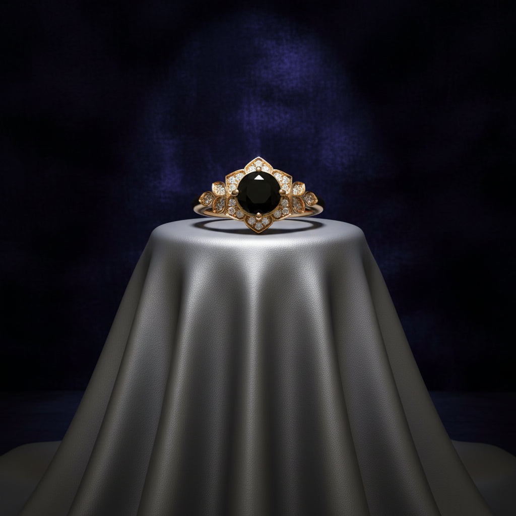 14K RG 1.17CT ROUND DARK PURPLISH RED SPINEL ACCENTED WITH .20TW SI GH DIAMOND RING WARRENTY NO. 195818