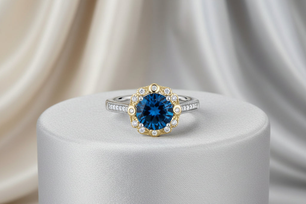 14K WG/YG 2.50ct London Blue Topaz Ring with 0.20ctw SI GH Diamonds