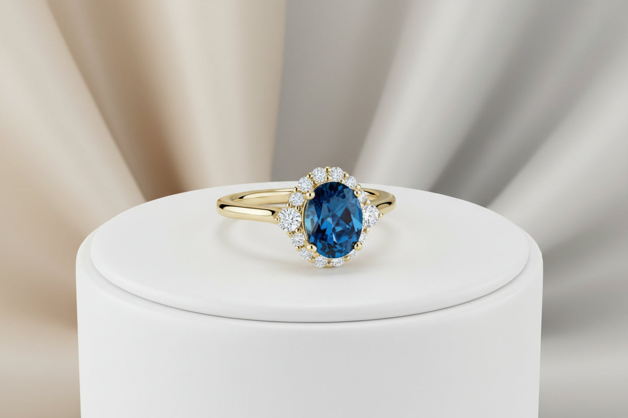 14K RG 1.11CT OVAL BLUE SPINEL ACCENTED WITH .31TW SI GH DIAMOND RINGWARRENTY NO. 175590