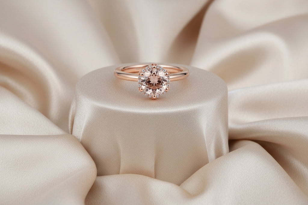 14K RG 1.30CT MORGANITE ACCENTED WITH .06TW SI GH DIAMOND RING