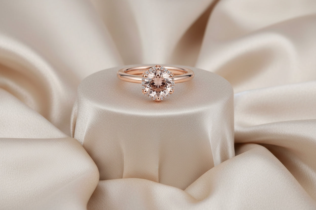 14K RG 1.30CT MORGANITE ACCENTED WITH .06TW SI GH DIAMOND RING