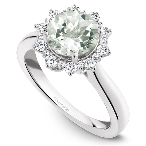 14K WG 1.50CT ROUND GREEN AMETHYST AND .37TW DIAMOND RING SIZE 6.5