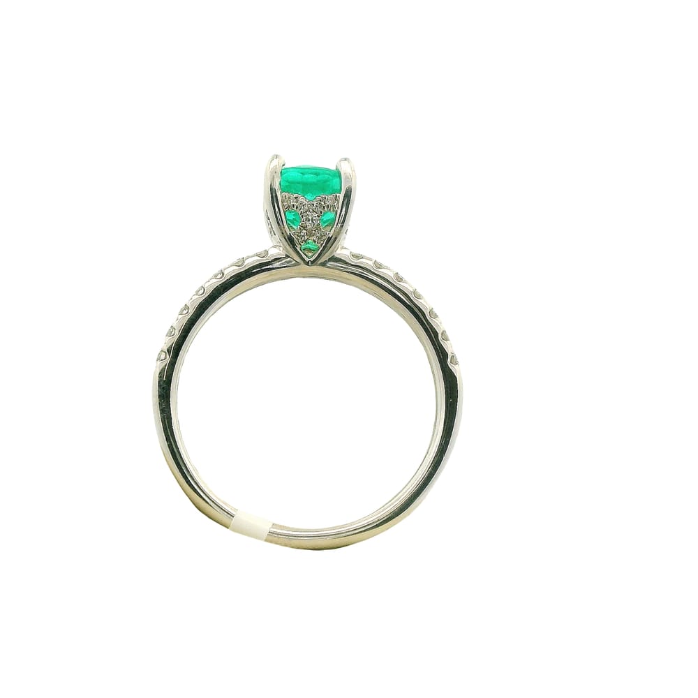 14K WG .96CT* EMERALD ACCENTED WITH .28TW SI GH DIAMOND RING