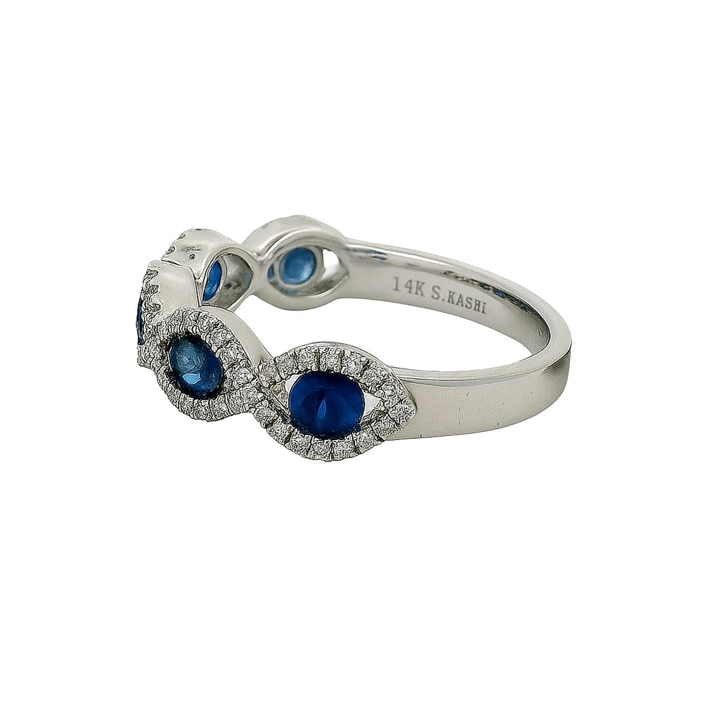 14K WG .86CT BLUE SAPPHIRES AND .26TW SI G DIAMOND BAND