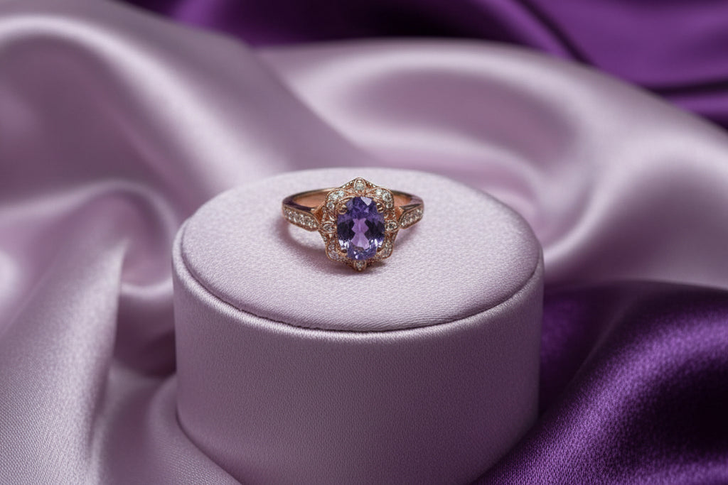 14K RG 1.80ct Purple Sapphire Ring with 0.30ctw Diamonds