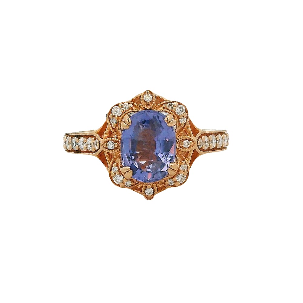 14K RG 1.80ct Purple Sapphire Ring with 0.30ctw Diamonds