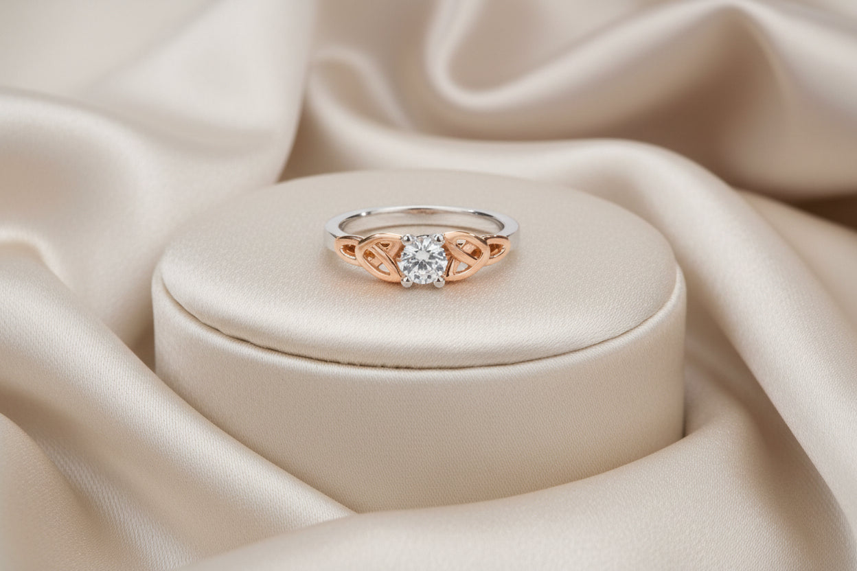 KEITH JACK 14K WG/RG TRINITY 4.5MM ROUND CZ SOLITAIRE RING SZ 6.5