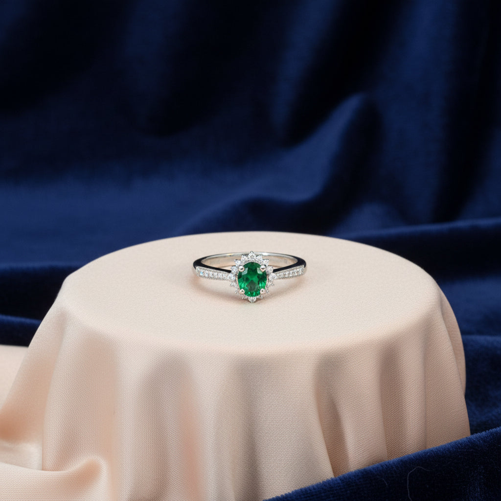 18K W/G CUSTOM .46CT TSAVORITE GARNET & .22TW DIAMOND RING