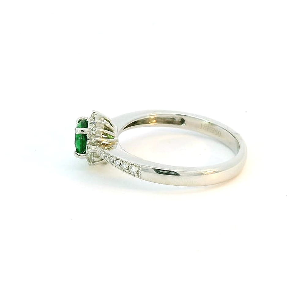 18K W/G CUSTOM .46CT TSAVORITE GARNET & .22TW DIAMOND RING