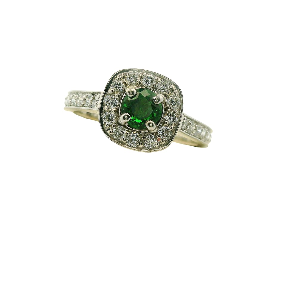 10K WHITE GOLD CUSTOM .50CT TSAVORITE & .50TW VS-SI GH DIAMOND RING