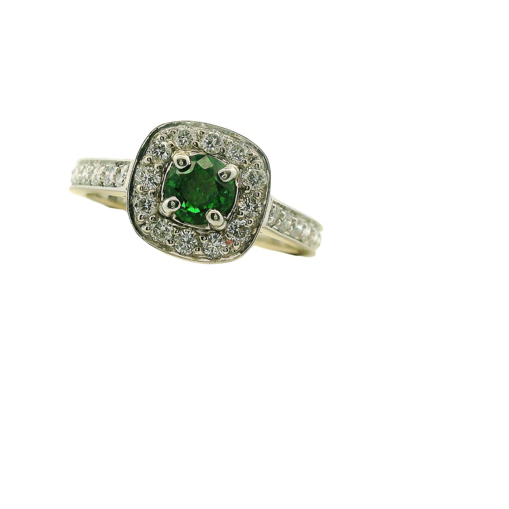 10K WHITE GOLD CUSTOM .50CT TSAVORITE & .50TW VS-SI GH DIAMOND RING