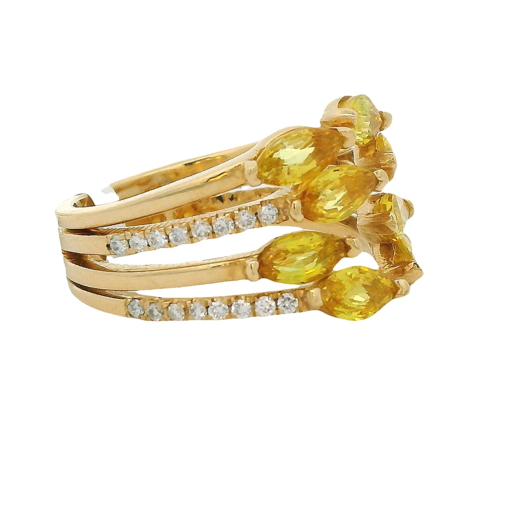 14K YG APPR. 2.80TW YELLOW SAPPHIRE AND .25TW DIAMOND 4 ROW OPEN DINNER RING