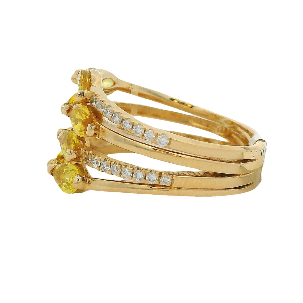 14K YG APPR. 2.80TW YELLOW SAPPHIRE AND .25TW DIAMOND 4 ROW OPEN DINNER RING