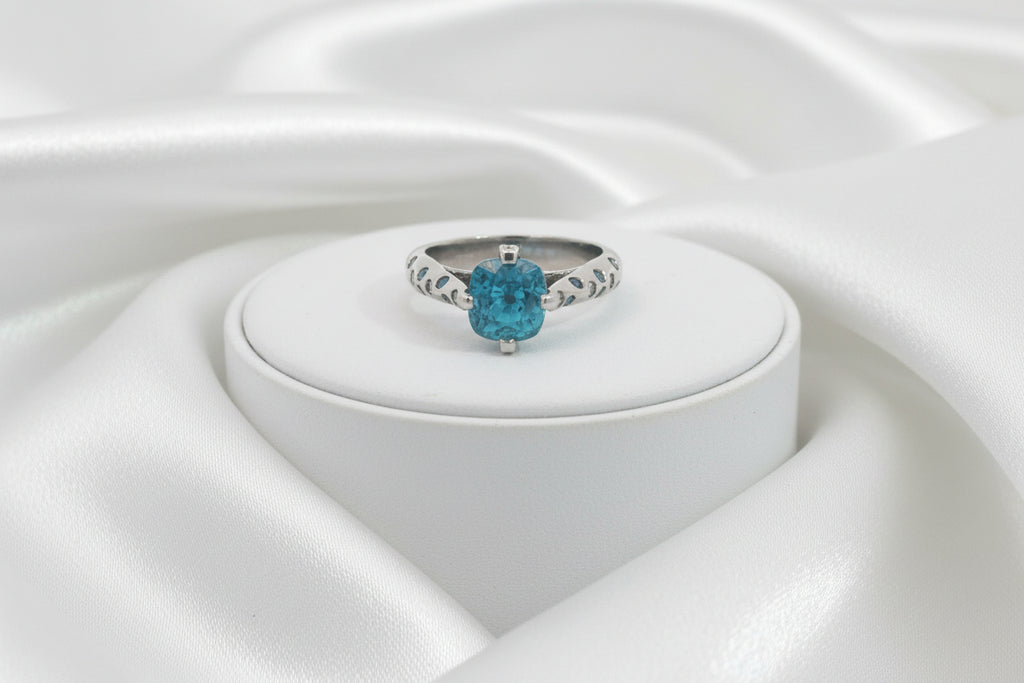 14K WG 4.70ct Blue Zircon Ring with 0.16ctw Blue Diamonds & 0.21ctw Diamonds (Custom)