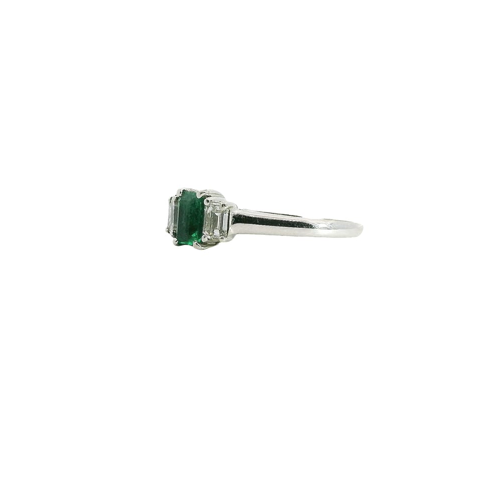 18K WG .56CT EMERALD AND .45TW VS1 GH DIAMOND TRINTY STYLE RINGAPP: $5500.00