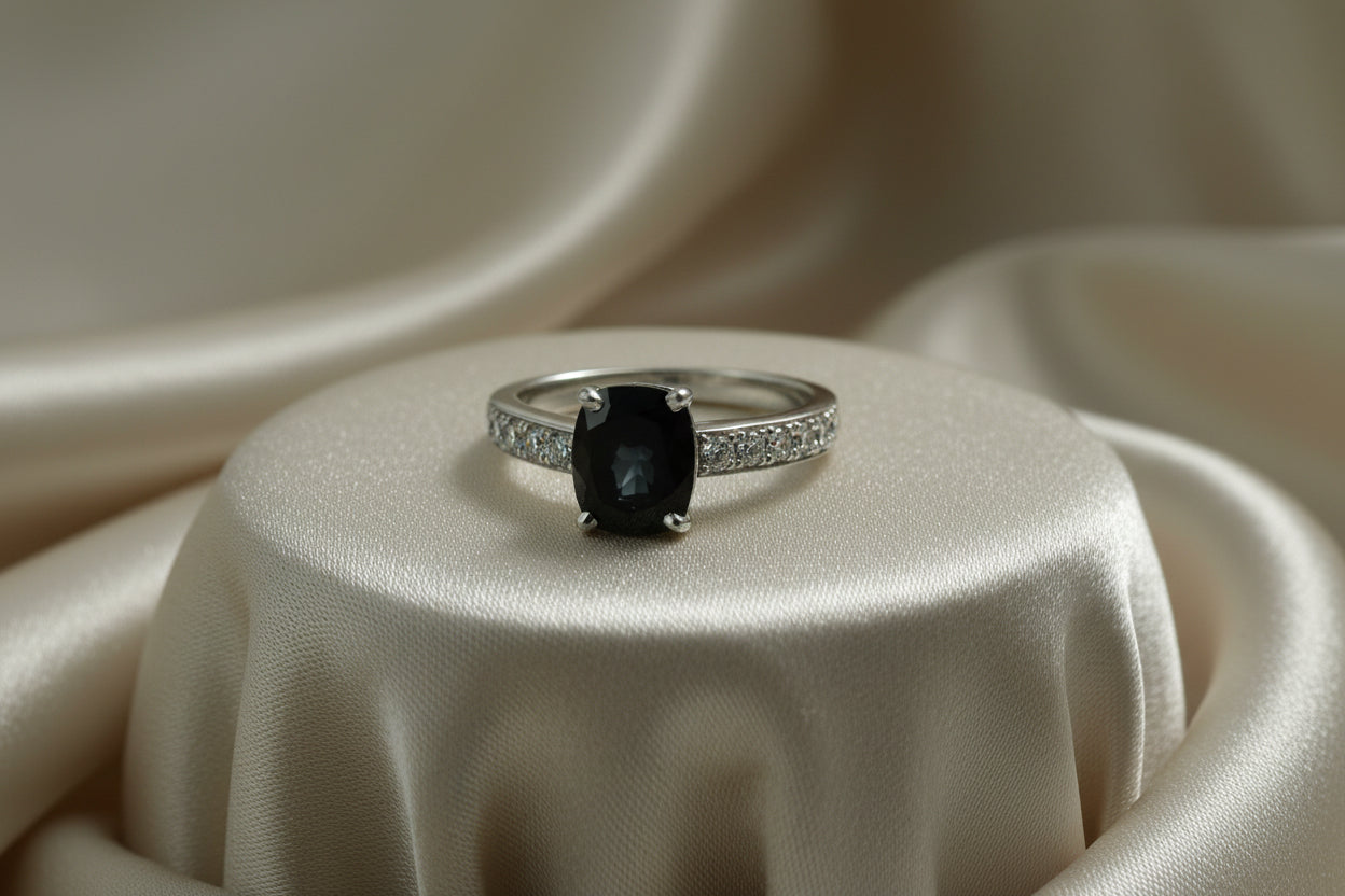 19K WG 1.58CT GREEN/BLUE SAPPHIRE ACCENTED WITH .35TW DIAMOND RINGAPPRAISED VALUE: $4750.00