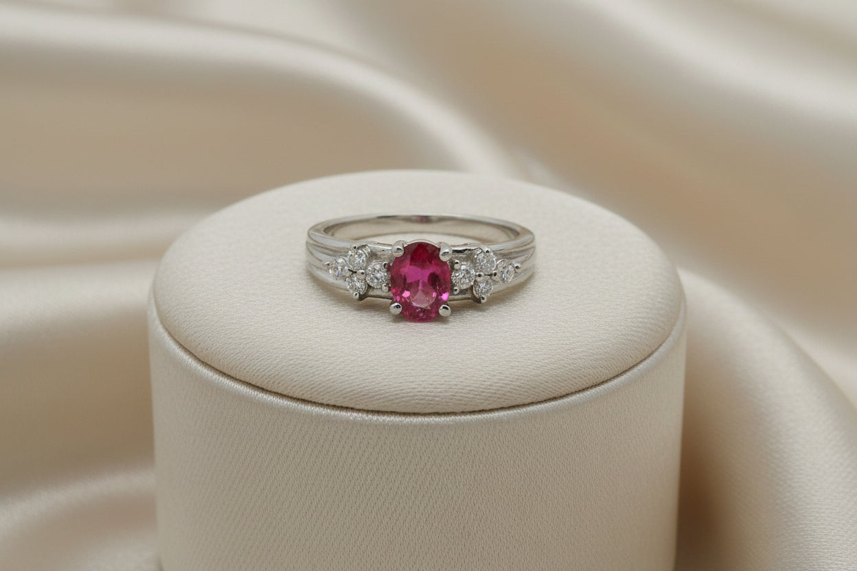 18K WG 0.57CT RUBY 0.18CTW DIA RING