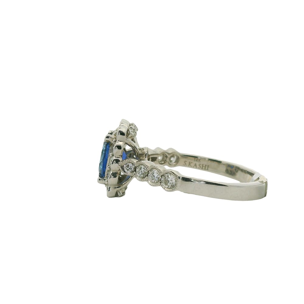 14K WG 0.82CTW VS2/SI1 G-H DIAMOND MOUNT (KASHI) SET WITH 1.18CT BLUE SAPPHIRE