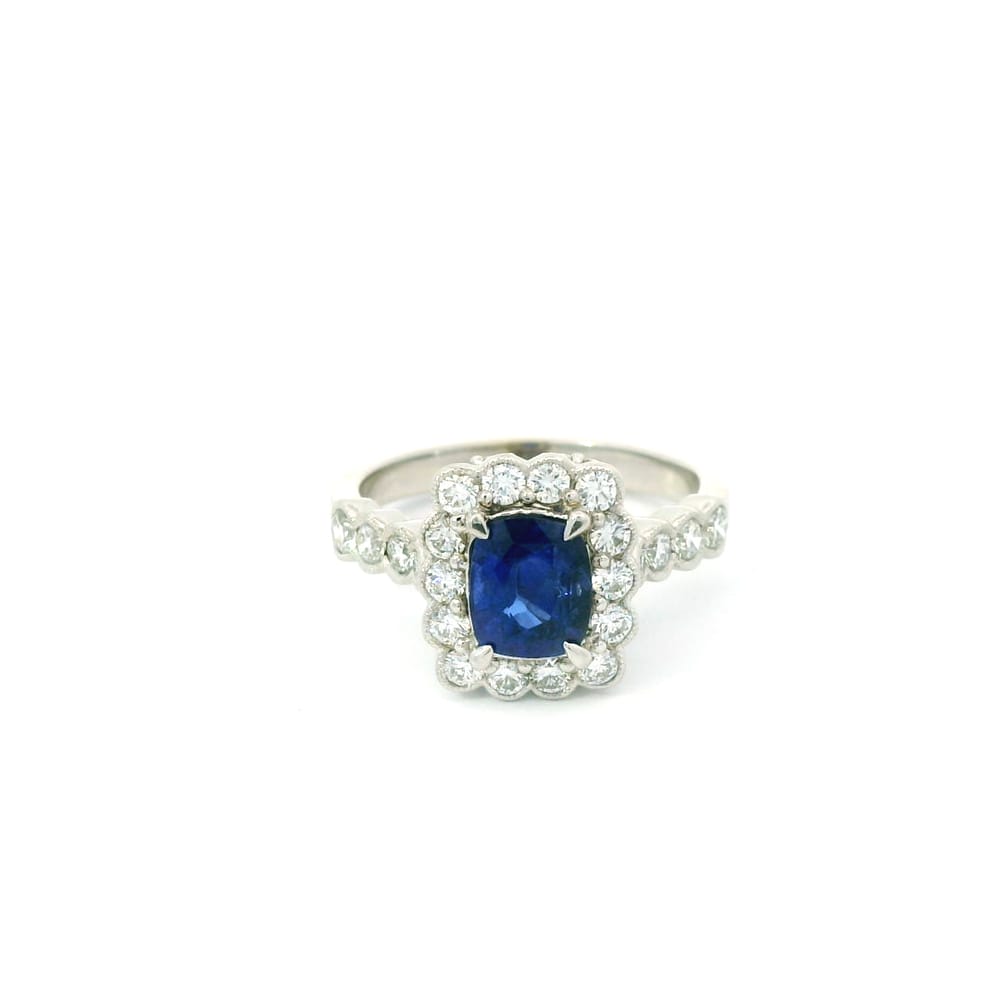 14K WG 0.82CTW VS2/SI1 G-H DIAMOND MOUNT (KASHI) SET WITH 1.18CT BLUE SAPPHIRE