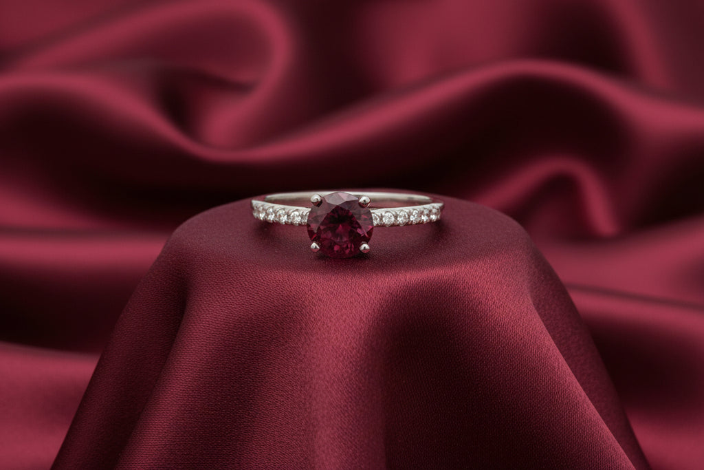 14K WG 1.00ct Rhodolite Garnet Ring with Diamonds