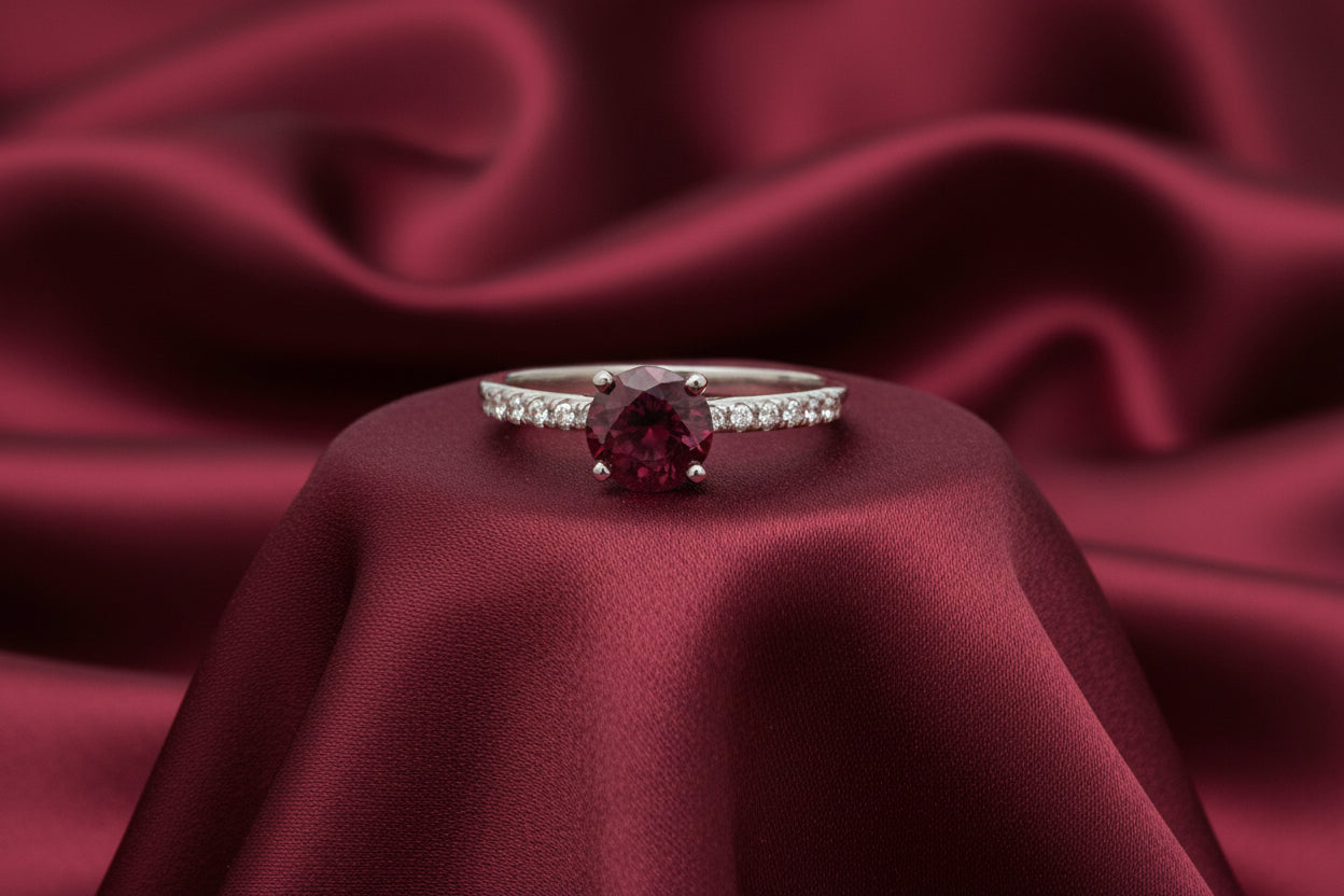 14K WG 1.00ct Rhodolite Garnet Ring with Diamonds