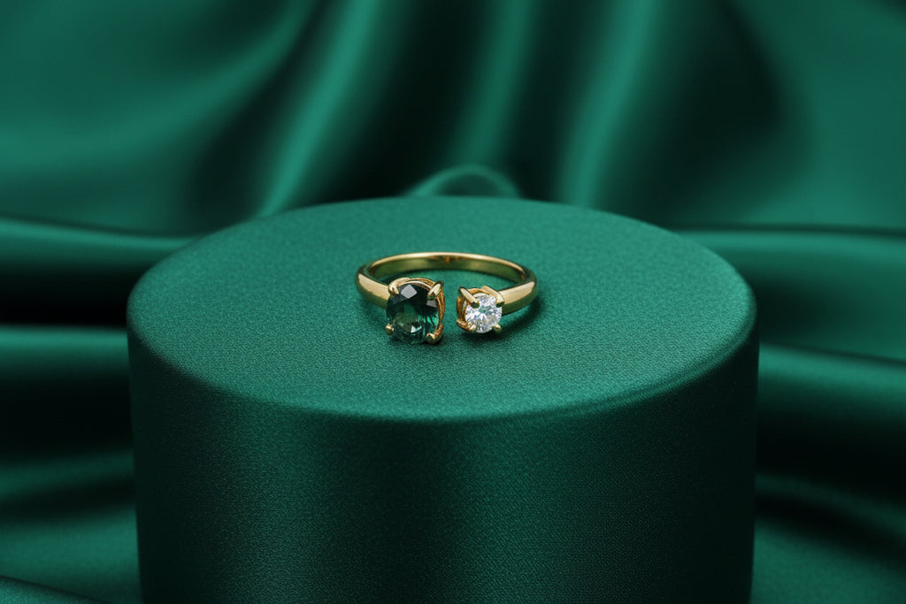 14K YELLOW GOLD 0.25CT WHITE SAPPHIRE AND 1.05 6X5MM MONTANA SAPPHIRE