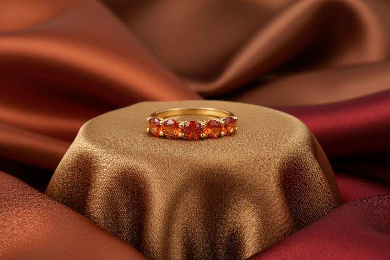 14K YELLOW GOLD 2CT TW ORANGE SAPPHIRE RING SIZE 6.5