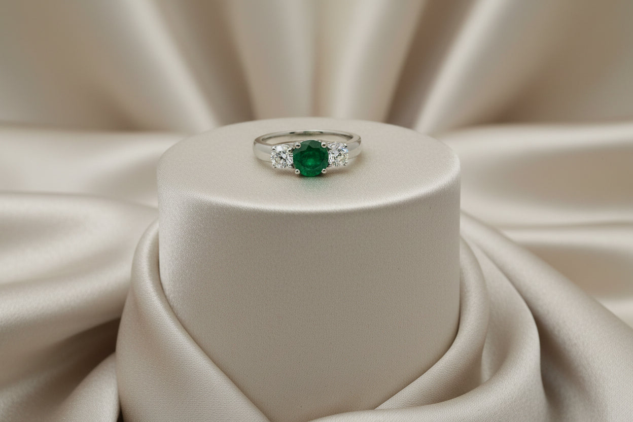 14K WHITE GOLD 0.48CT TW DIAMONDS & 0.85CT EMERALD RING SIZE 6.5