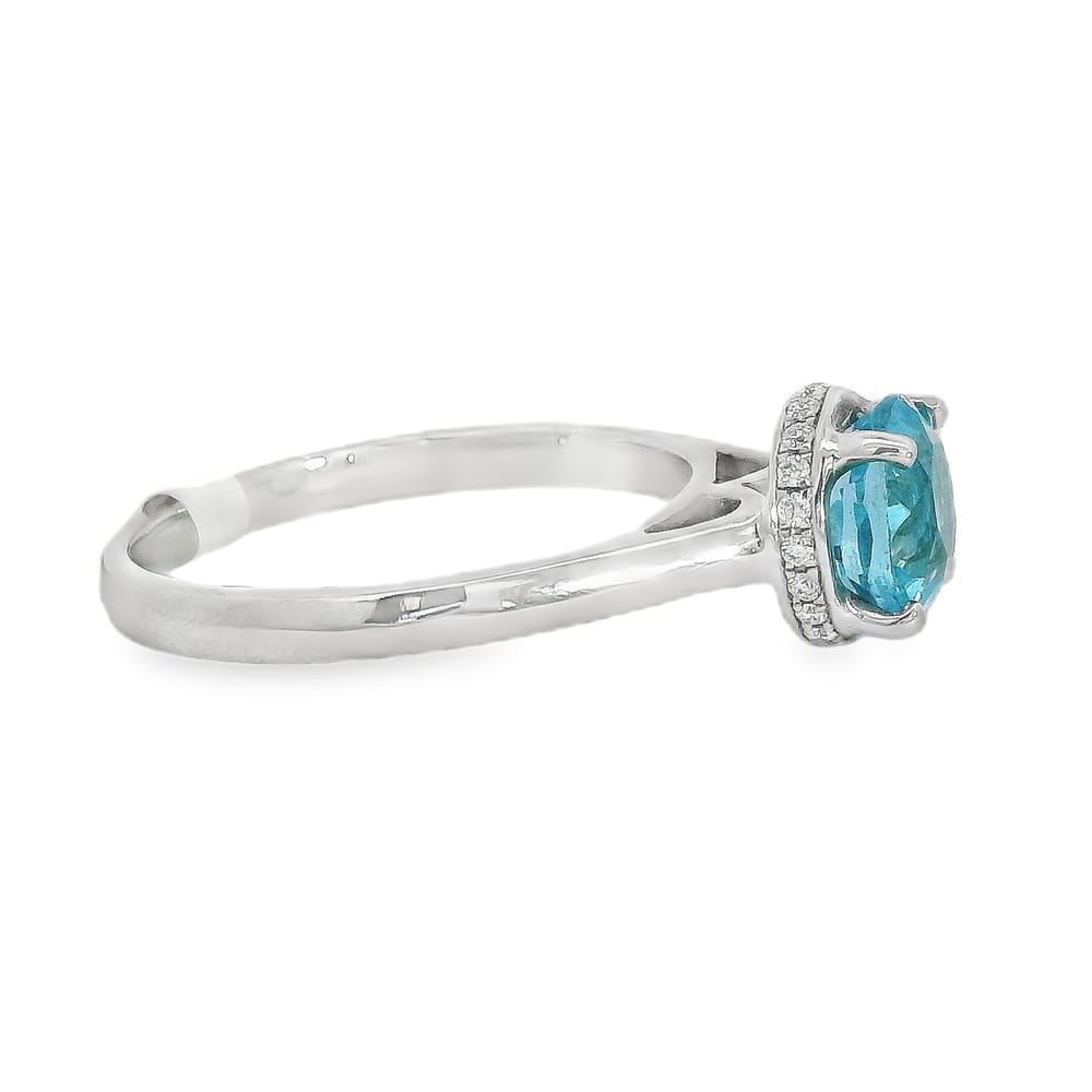 14K WHITE GOLD MOUND WITH DIAMONDS & LONDON BLUE TOPAZ