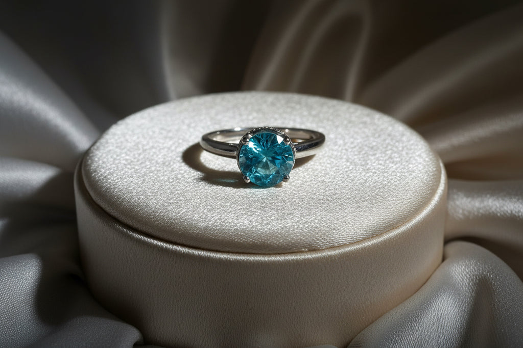 14K WHITE GOLD MOUND WITH DIAMONDS & LONDON BLUE TOPAZ