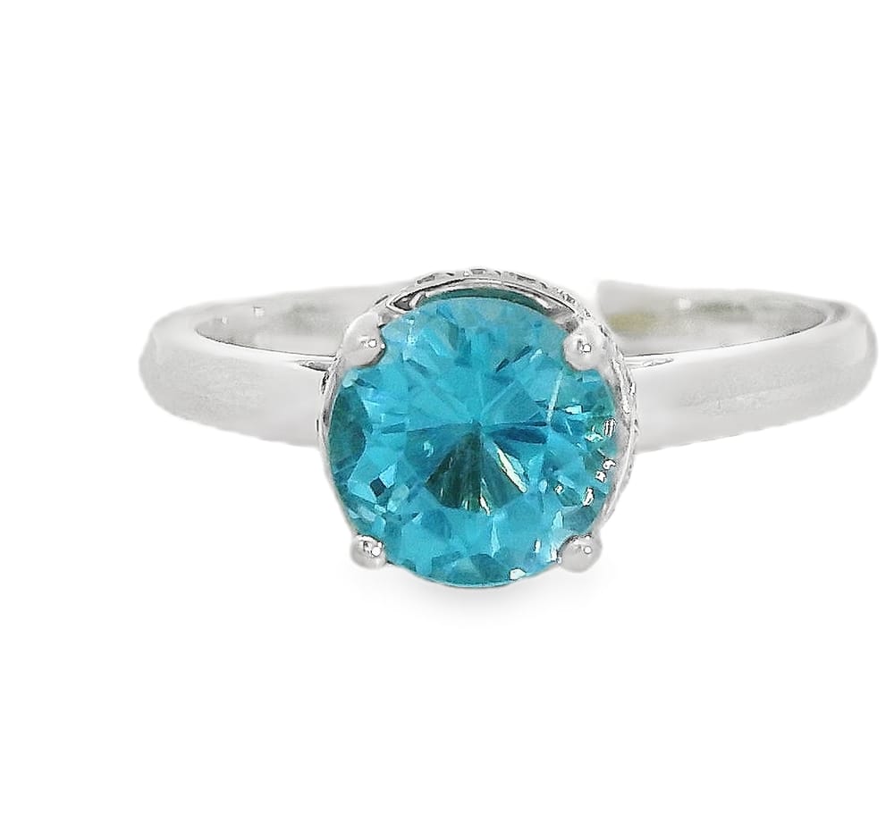 14K WHITE GOLD MOUND WITH DIAMONDS & LONDON BLUE TOPAZ