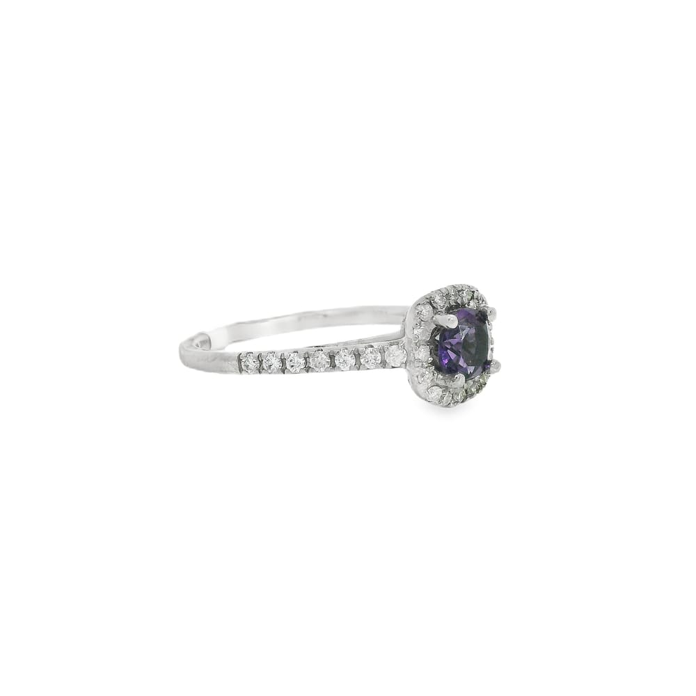 0.48CT ROUND AMETHYST WITH 0.34CT TW SI1 GH DIAMOND RING