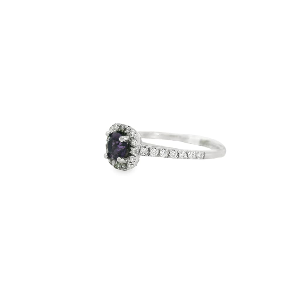 0.48CT ROUND AMETHYST WITH 0.34CT TW SI1 GH DIAMOND RING