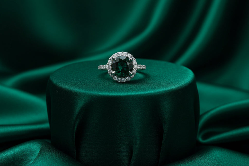 18K WHITE GOLD ROUND 2CT TEAL SAPPHIRE WITH 0.76CT TW VS-SI FG DIAMONDS RING