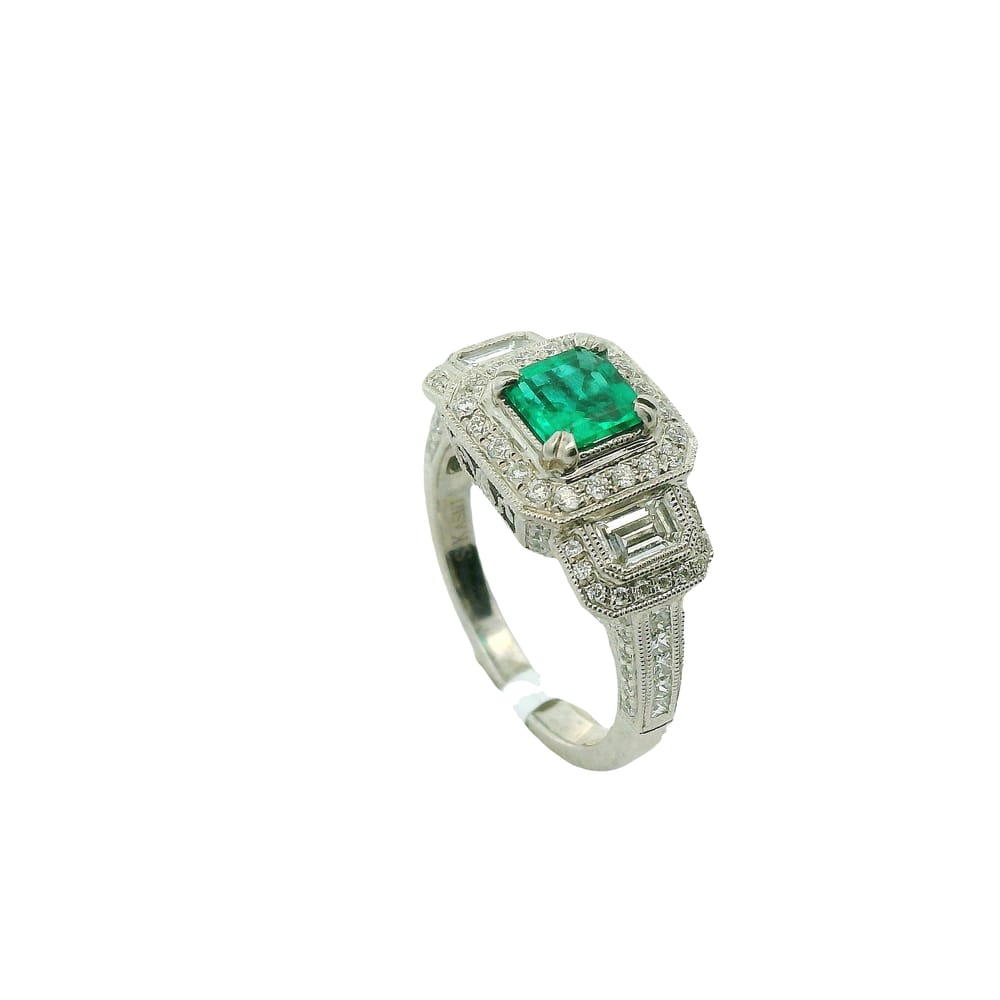 0.87CT EMERALD 0.35CT TW BAGUETTE DIAMONDS 0.18CT TW PRINCESS CUT DIAMONDS 0.36CT TW ROUND DIAMON...