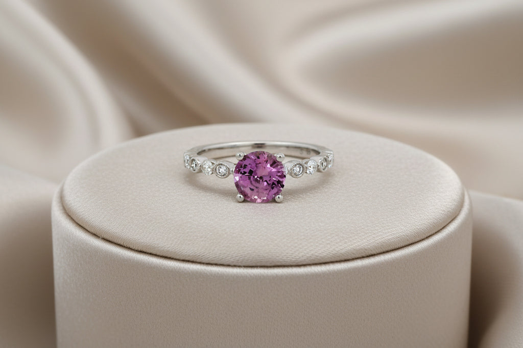 14K WG 1.32CT PINK SAPPHIRE & 0.25CTW DIAMOND RING
