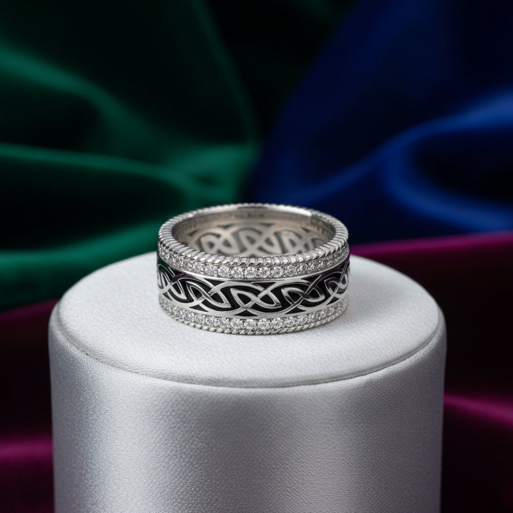 KEITH JACK SS & BLACK ENAMEL WITH CZS WINDOW TO THE SOUL RING SIZE 7.5