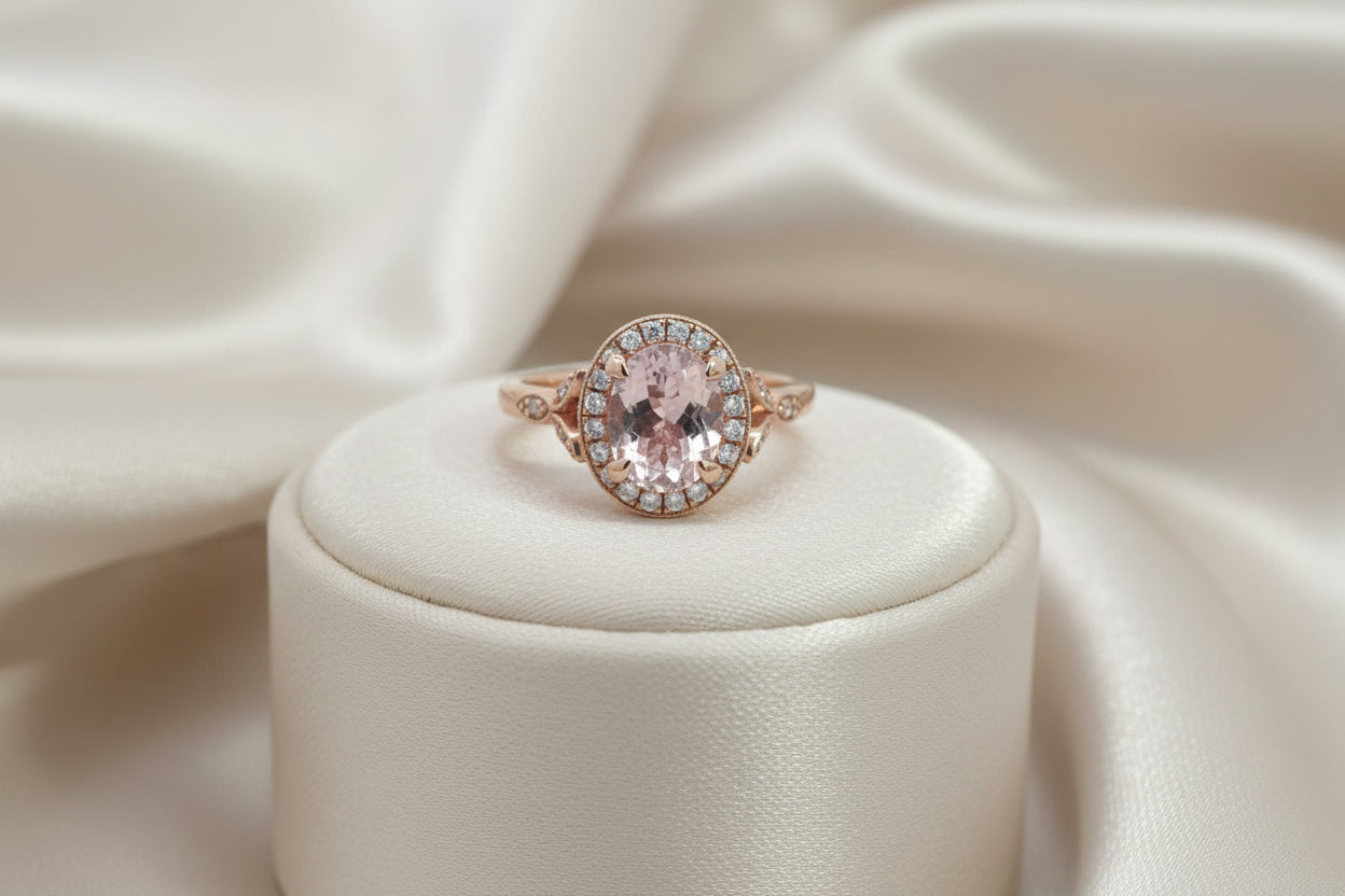14K RG 2.00ct Morganite Ring with 0.23ctw SI-GH Diamonds Sz 8.5