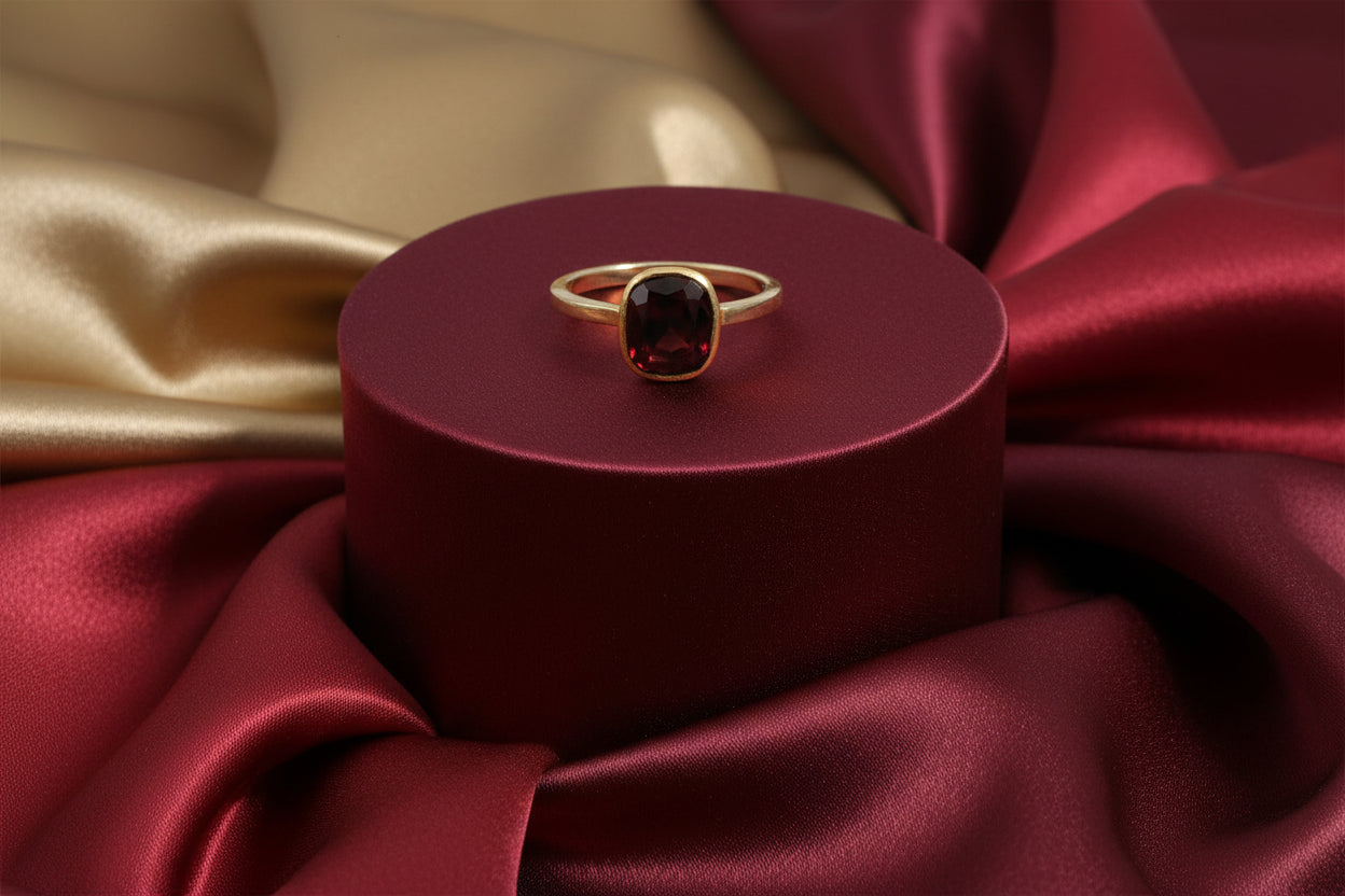 14K TWO TONE GARNET 8.5X7.5MM CUSTOM RING SIZE 6.5