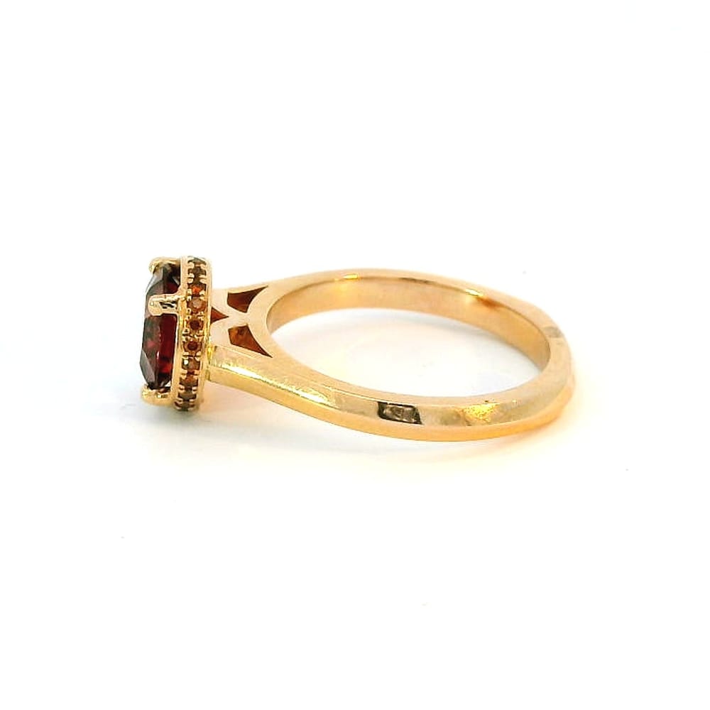 14K RG 2.00CT GARNET ACCENTED WITH .12TW COLOR TREATED ORANGE DIAMOND RING