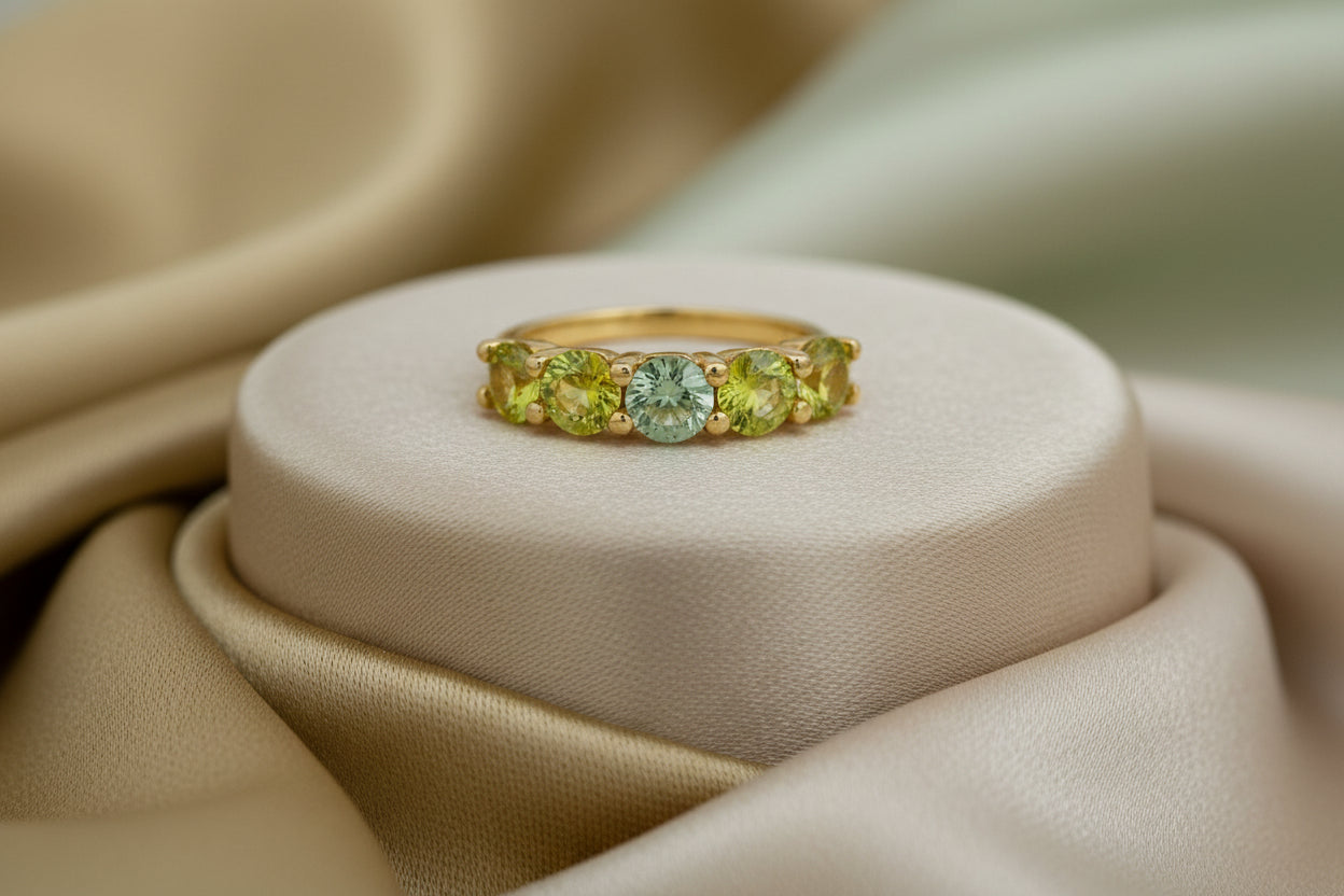 14K YELLOW GOLD RING WITH 5 YELLOW SAPPHIRE 4MM EACH 2.76CT TW BAND SIZE 6.5