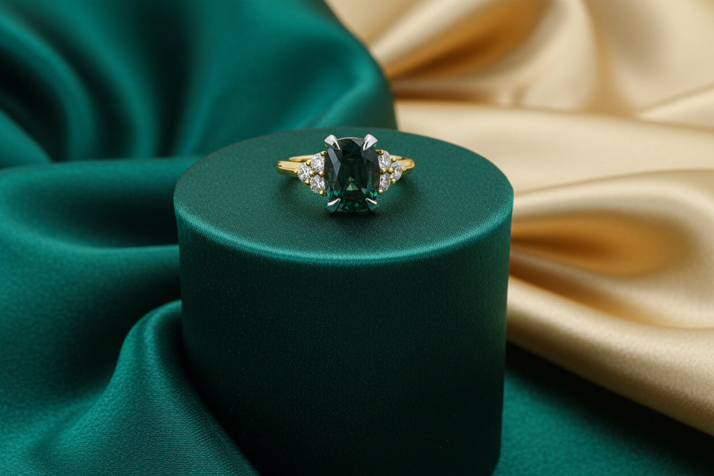 CUSTOM 14K YG 3.12CT BLUE/GREY SPINEL ACCENTED WITH .48TW DIAMOND RINGAPP:LK0221102VALUE: $9000