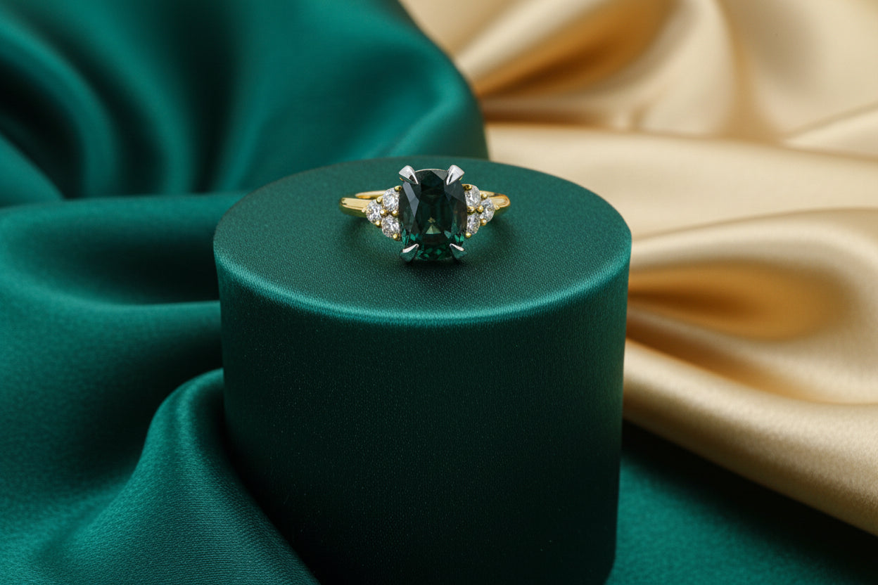 CUSTOM 14K YG 3.12CT BLUE/GREY SPINEL ACCENTED WITH .48TW DIAMOND RINGAPP:LK0221102VALUE: $9000