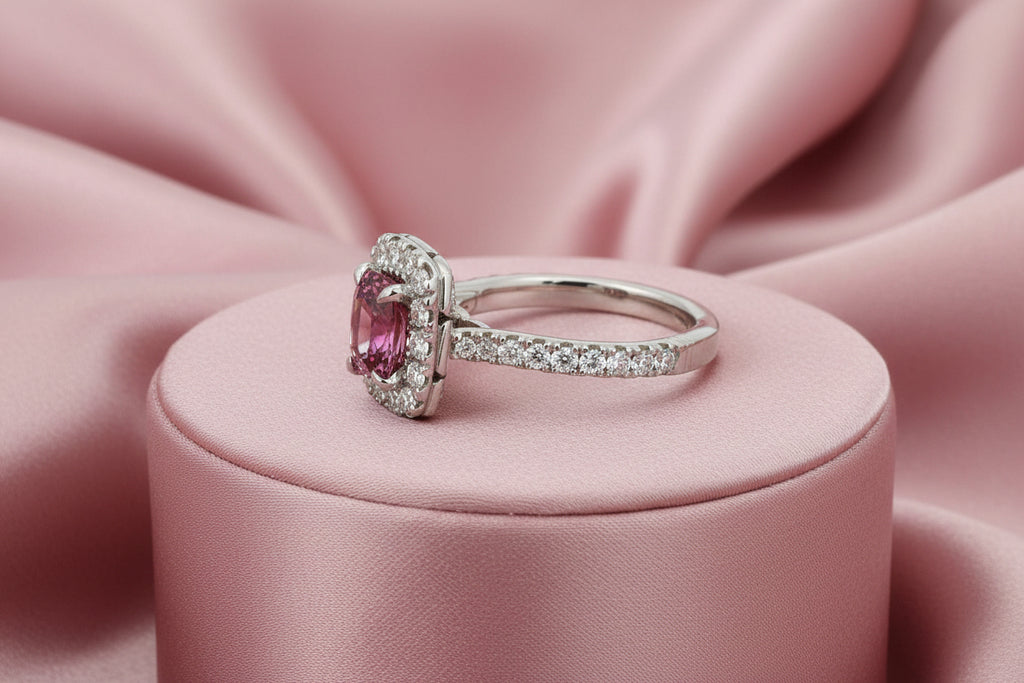 CUSTOM 14K WG 5.79CT PINK SPINEL ACCENTED WITH 1.81TW DIAMOND RING