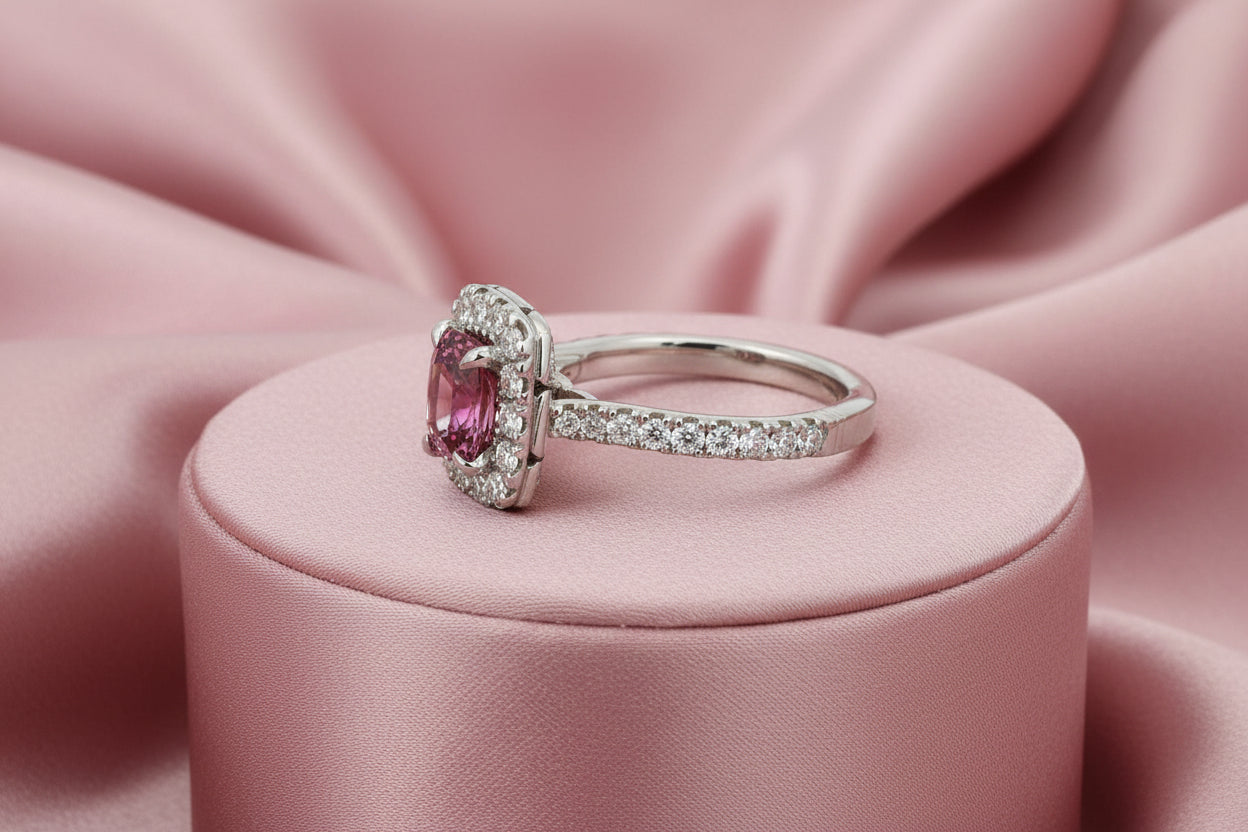CUSTOM 14K WG 5.79CT PINK SPINEL ACCENTED WITH 1.81TW DIAMOND RING