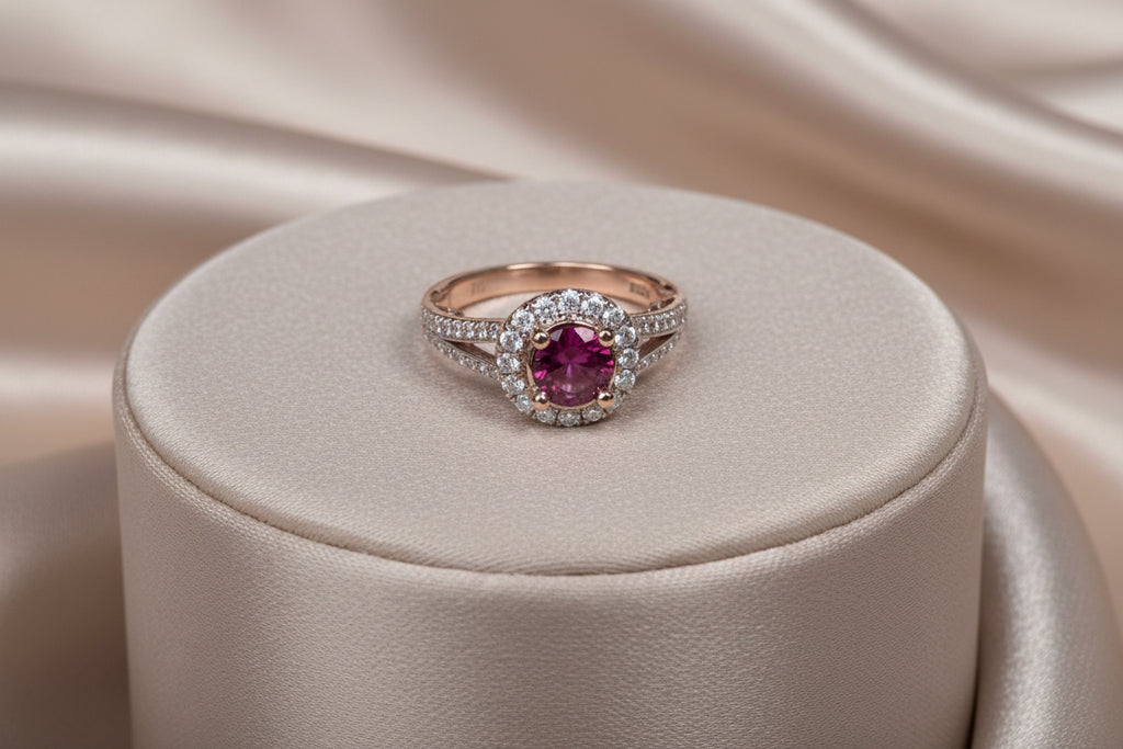 14K WG/RG 0.45ct Pink Sapphire Ring with 0.45ctw Diamonds