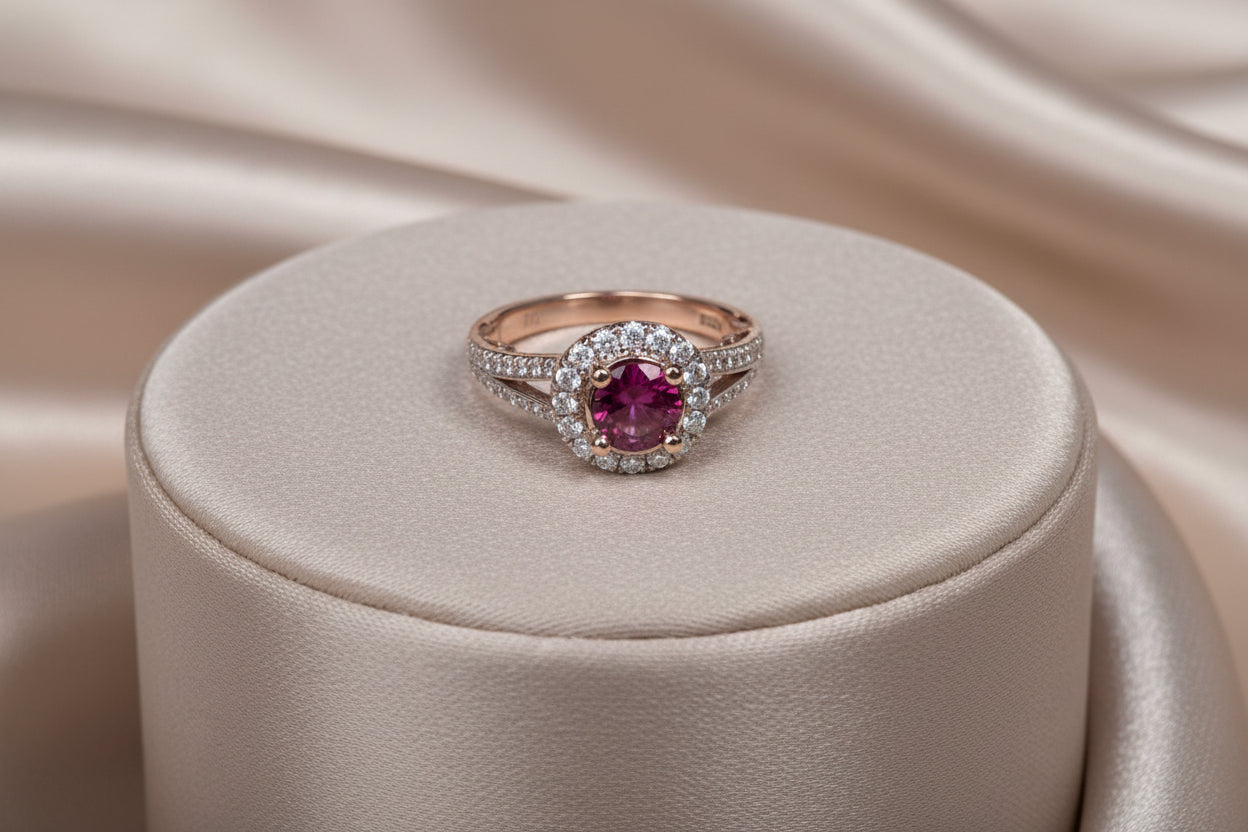 14K WG/RG 0.45ct Pink Sapphire Ring with 0.45ctw Diamonds