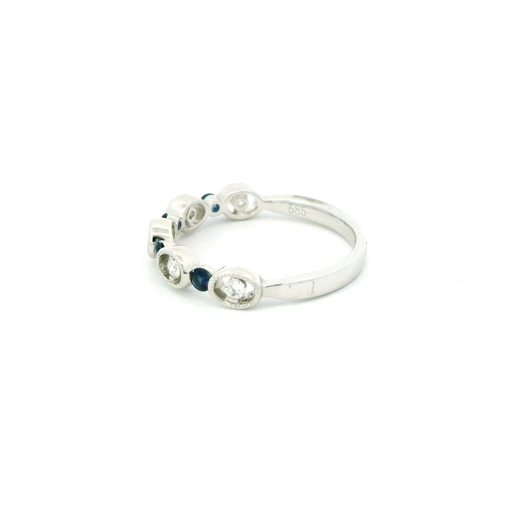 14K White gold blue sapphire and diamond band
