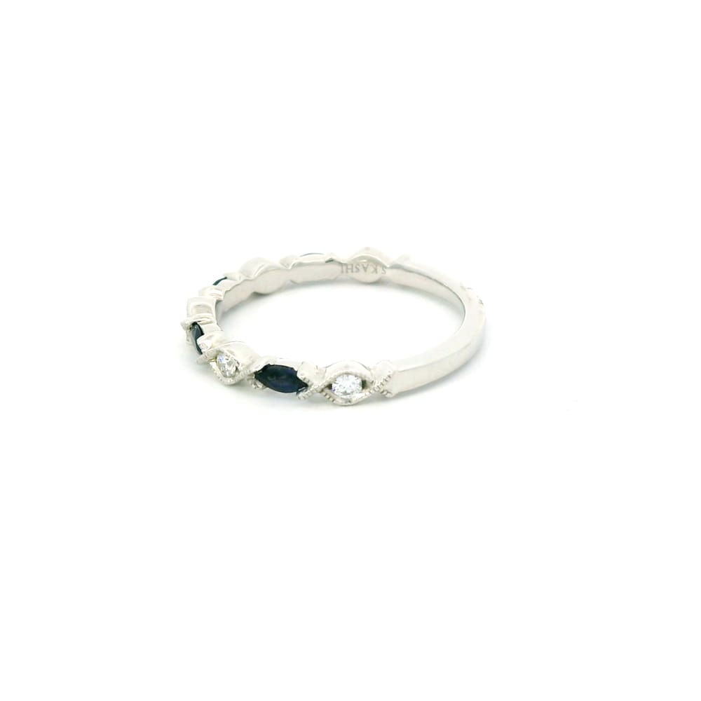 14K White gold alternating blue sapphire & diamond band
