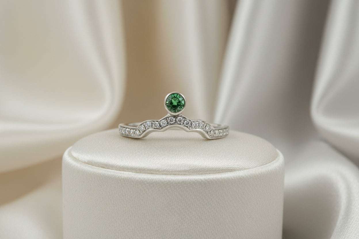 14K WG CUSTOM DIAMOND RING SET WITH .10CT PERIDOT